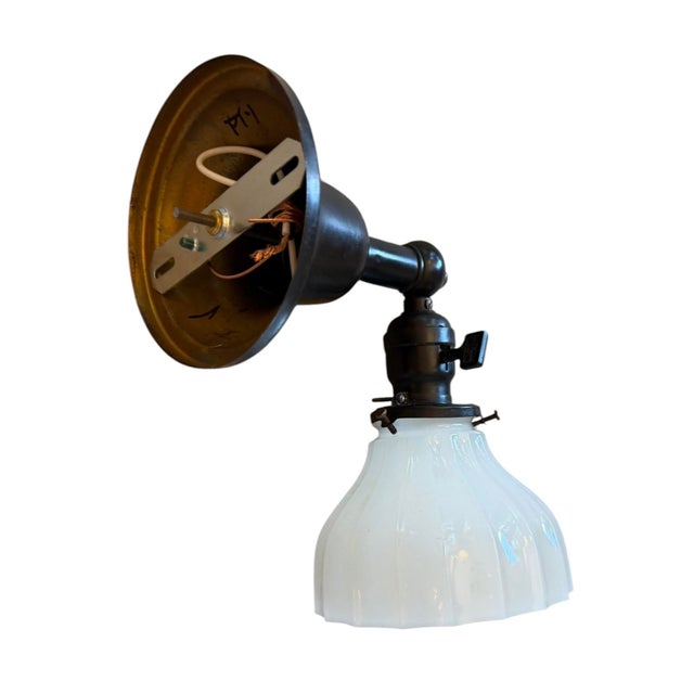 Farmhouse Circa 1920’s Clam Broth Shade Wall Sconces, a Pair For Sale - Image 3 of 8