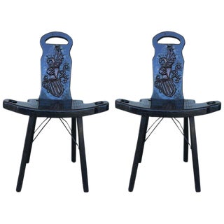 Vintage Spanish Sgabello Carved Side Chair or Stool For Sale