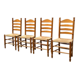 1960s Scandinavian Pine Ladder Back Dining Chairs - Set of 4