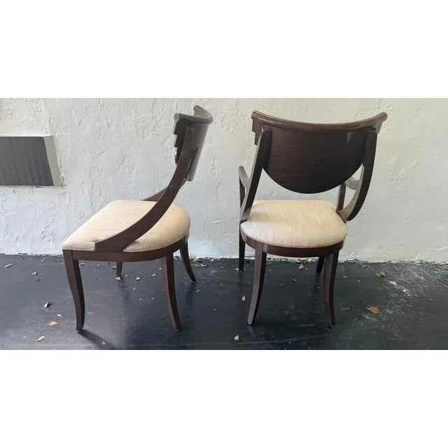 1980s Set of 8 Pietro Costantini Italian Dining Chairs — Sculptural Walnut With Cream Moiré Seats, 1980s For Sale - Image 5 of 17