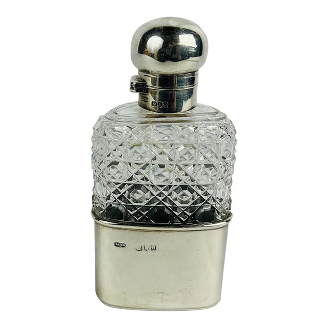 Charles & George Asprey Sterling Silver & Cut Glass Locking Hip Flask C. 1897 For Sale