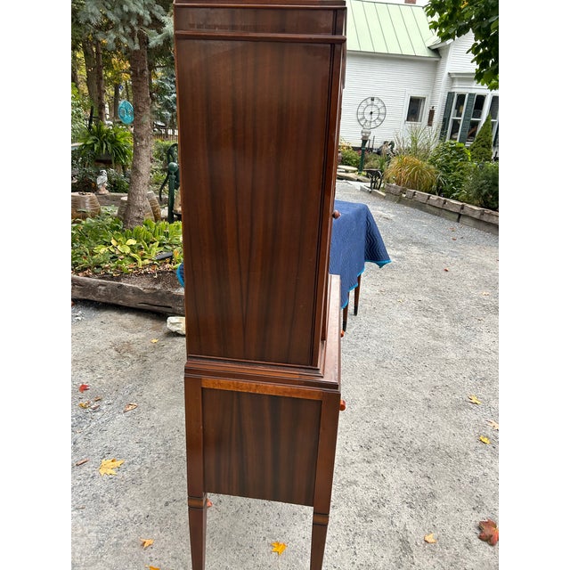 Wood 1930s Art Deco Waterfall Walnut China Cabinet Curio Display For Sale - Image 7 of 12