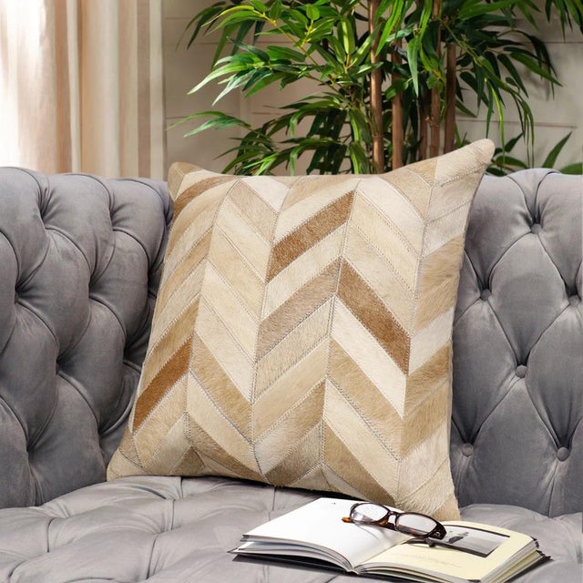 Pasargad Home Safari Chevron L. Brown Cowhide Pillow For Sale - Image 4 of 5