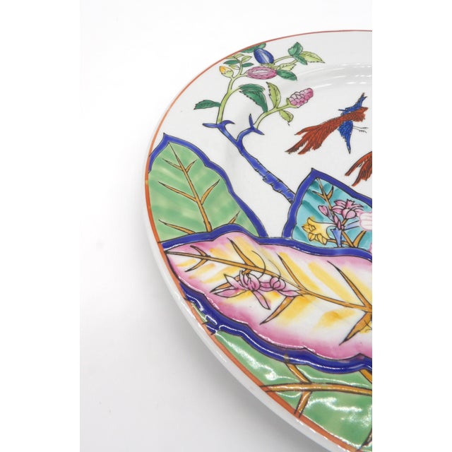 Vintage Tobacco Leaf Plate – Hand-Painted Phoenix Birds, Floral Design (10 1/2") For Sale - Image 6 of 7