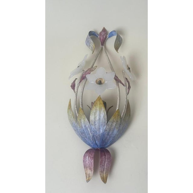 Hollywood Regency Italian Hollywood Regency Murano Glass Flower Wall Sconces, 1970s, Set of 2 For Sale - Image 3 of 17