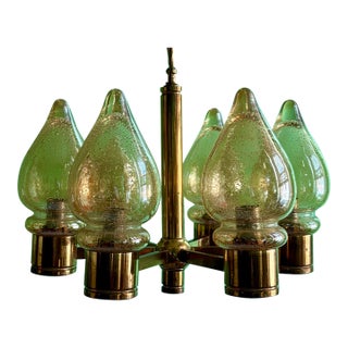 Mid 20th Century Danish Modern Brass and Glass Chandelier For Sale