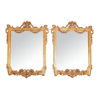 Pair of 19th C. French Louis XVI Style Giltwood Mirrors 4.6 Ft For Sale