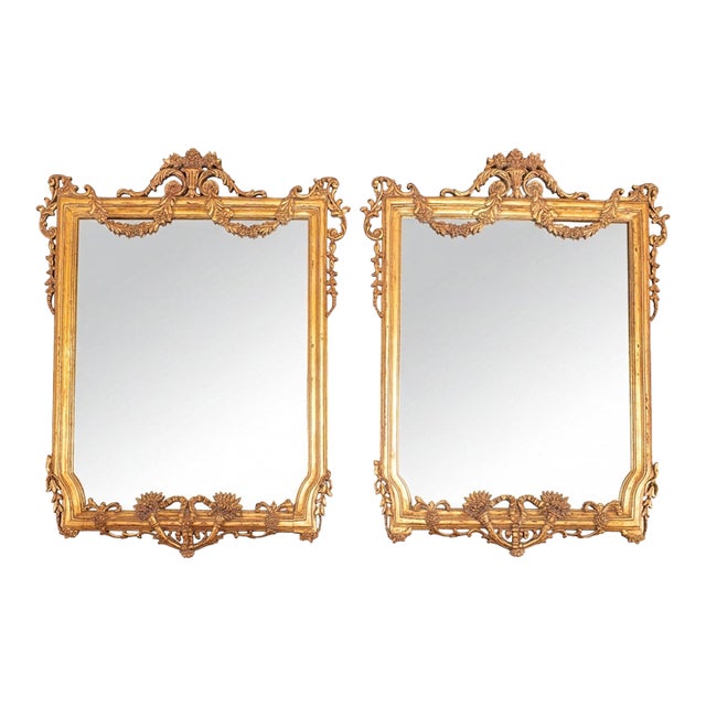 Pair of 19th C. French Louis XVI Style Giltwood Mirrors 4.6 Ft For Sale