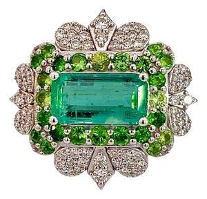 Natural Emerald Tsavorite Diamond Ring 6.75 14k White Gold 9.22 TCW Certified