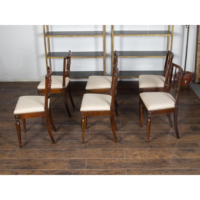Set of Six Italian 1800s Walnut Dining Room Chairs with Spindle Shaped Backs For Sale - Image 10 of 11
