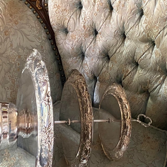 Silver Three Tier Silver Plate Tray Stand For Sale - Image 8 of 9