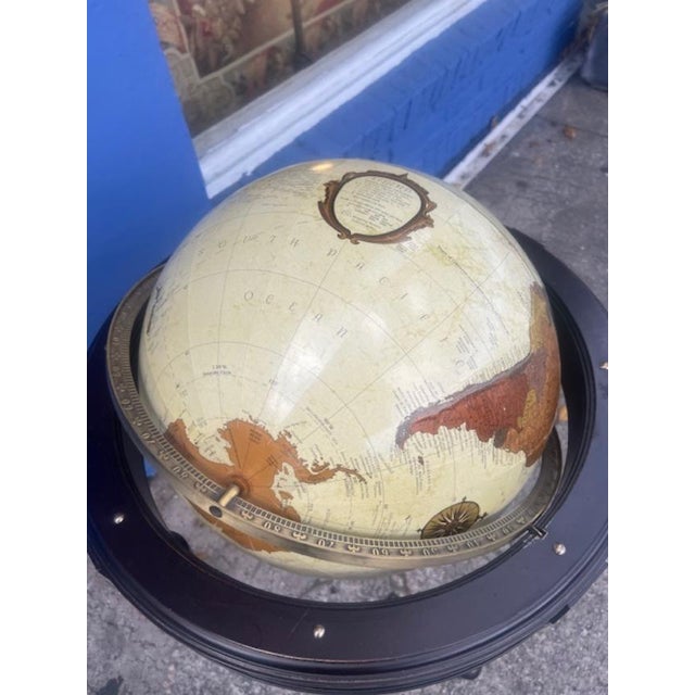 Wood 1970s Globe on Stand Brass Undercarrage and Brass Numbers For Sale - Image 7 of 7