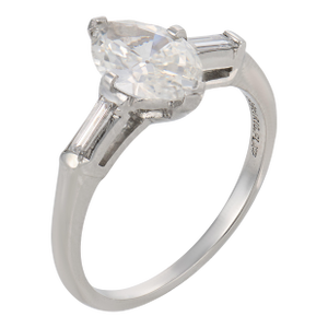Mid Century Gia 0.88 Marquise Cut Diamond Platinum Engagement Ring, Size 5.5