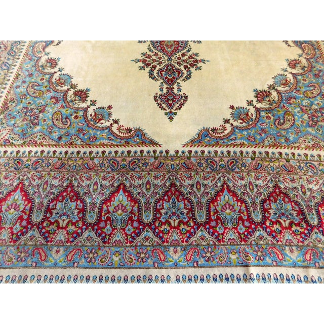 Ivory Vintage Handmade Persian Kirman Rug. 9'x 12' For Sale - Image 8 of 12