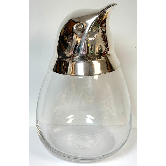 Large Italian Modern Sterling Silver & Crystal Penguin Ice Bucket, 16" High A striking and beautifully crafted Italian...