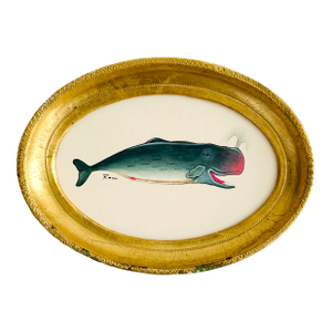 Original Handpainted Whale Painting in a Vintage Italian Oval Frame