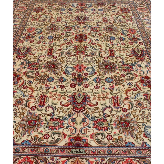 Ivory Vintage Tabriz Rug With Vivid, Traditional Colors and All-Over Design For Sale - Image 8 of 13