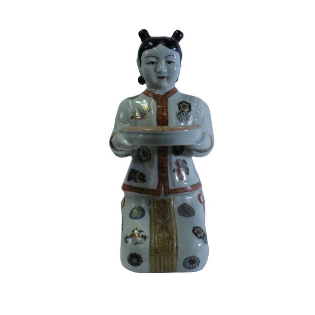 Ceramic Oriental Vintage Ceramic Kneeling Lady Holding Dish Figure For Sale - Image 7 of 7