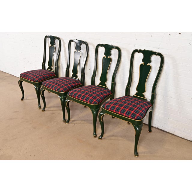 Kindel Furniture Chinoiserie Queen Anne Green Lacquered and Gold Gilt Dining Chairs, Set of Four For Sale - Image 15 of 15