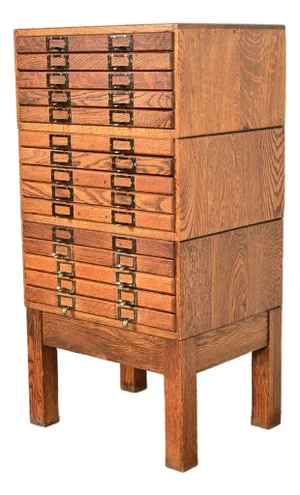 Antique Arts & Crafts 15-Drawer Flat Cabinet, Circa 1900