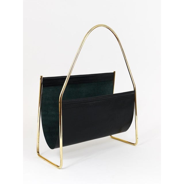 Mid-Century Magazine Rack in Brass and Black Leather by Carl Auböck, 1950s For Sale - Image 14 of 18