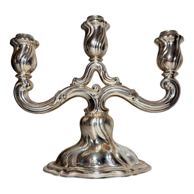 Vintage 460 Grams Sterling Silver 3 Arm Candle Holder Candelabra Art Nouveau For Sale