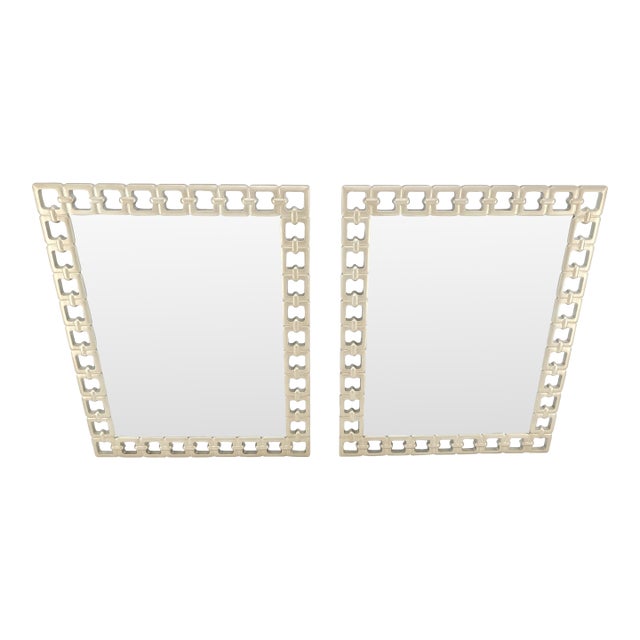 Pair of Silvered Chain Link Style Frames Rectangle Decorative Wall Mirrors For Sale