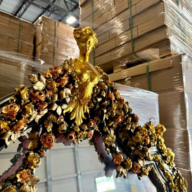 French French Style Gold Leaf Woman Floor Mirror For Sale - Image 3 of 8