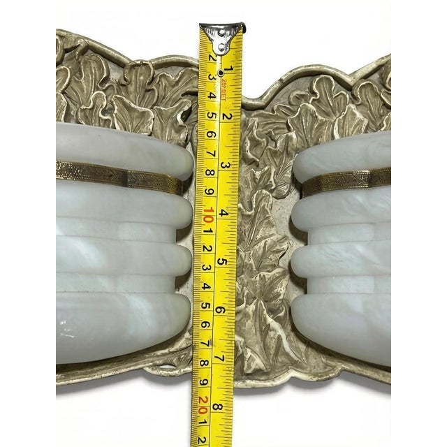 Brass 1920s Art Deco White Glass Double Wall Sconce For Sale - Image 8 of 10