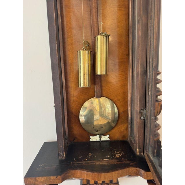 Metal Antique Victorian Vienna Wall Clock in Walnut, 1860 For Sale - Image 7 of 8