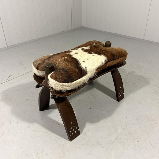 Mid-Century Modern Cowhide Camel Saddle Stool, 1960s For Sale - Image 3 of 12