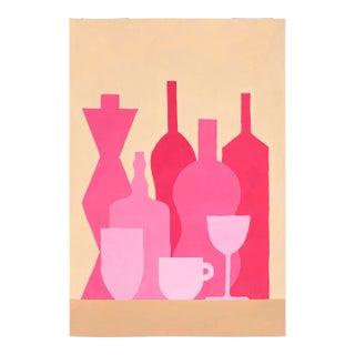 2023, Modern Still Life of "Pink Bottle Display", Acrylic Painting on Watercolor Paper by Gio Bellagio For Sale