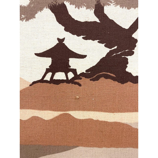 Mid-Century Modern Japanese Landscape Textile Wall Art on Stretched Canvas For Sale - Image 10 of 10
