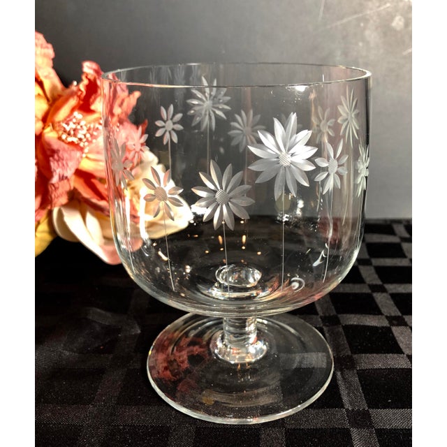 Set of 5 Vintage Clear Crystal Dessert Sherbet Cups Daisy Floral Etched