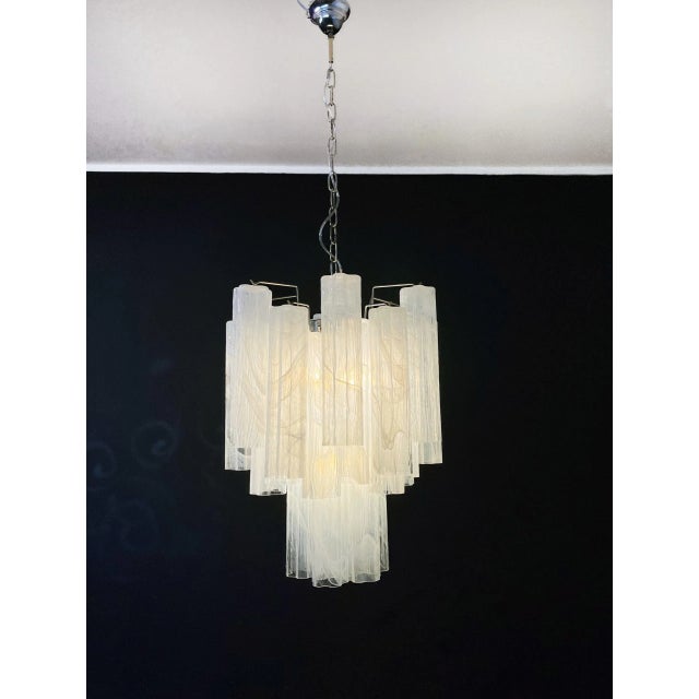 Murano Murano Style Glass Tube Chandelier – 30 Albaster White Glasses For Sale - Image 4 of 5