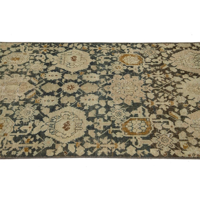 1920s Naby Blue Antique Karabaugh Wool Runner Designed With Floral Pattern For Sale - Image 5 of 9