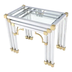 Chrome & Brass Glass Tops End Nesting Side Lamp Tables - Set of 3