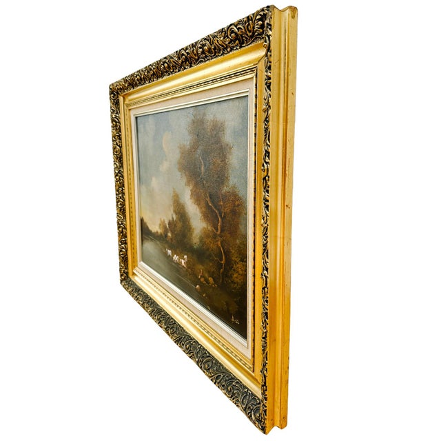 Vintage Tonalist Pastoral Landscape Oil on Canvas Painting by Ramirez For Sale - Image 11 of 12