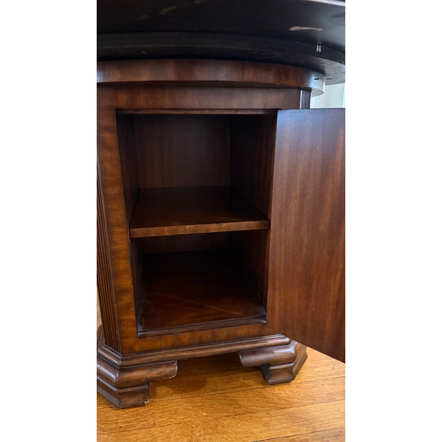 Vintage Maitland-Smith Rotating Rent Table / Drum Table in Mahogany & Burlwood – Alphabetized Drawers – 42” Round For Sale - Image 15 of 18