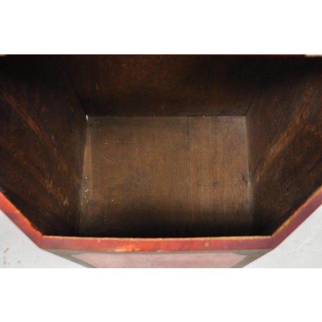 Antique British Colonial Red Painted Wooden Store Tea Coffee Bin W/ Asian Symbol For Sale - Image 10 of 17