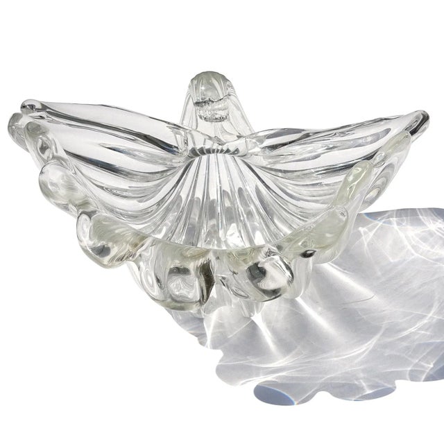 Glass Cartier Signed Murano Seguso Vintage Crystal Clear Ribbed Surface Italian Art Glass Seashell Shell Bowl For Sale - Image 7 of 11