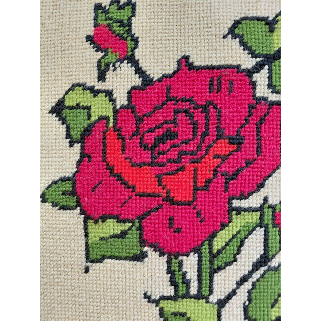 Mid 20th Century Mid-Century Red Rose Framed Needlepoint For Sale - Image 5 of 10