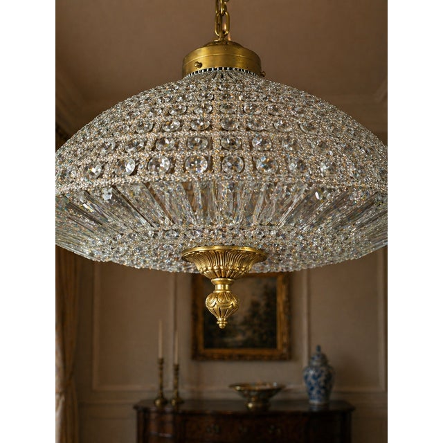 1960 French Gold Bronze Crystal Chandelier 1 Light For Sale - Image 11 of 12