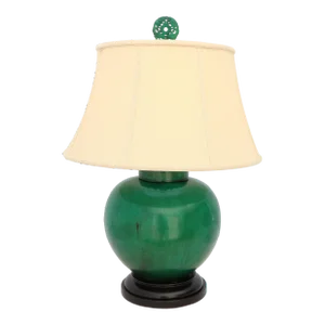 Green Monochrome Crackle Glazed Ginger Jar Mounted as a Table Lamp