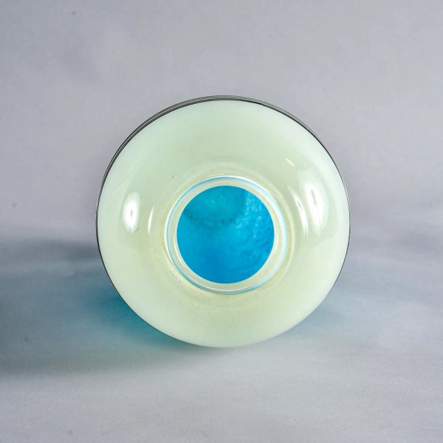 Blue Tall Mid Century Blue and Pale Green Art Glass Vase For Sale - Image 8 of 10