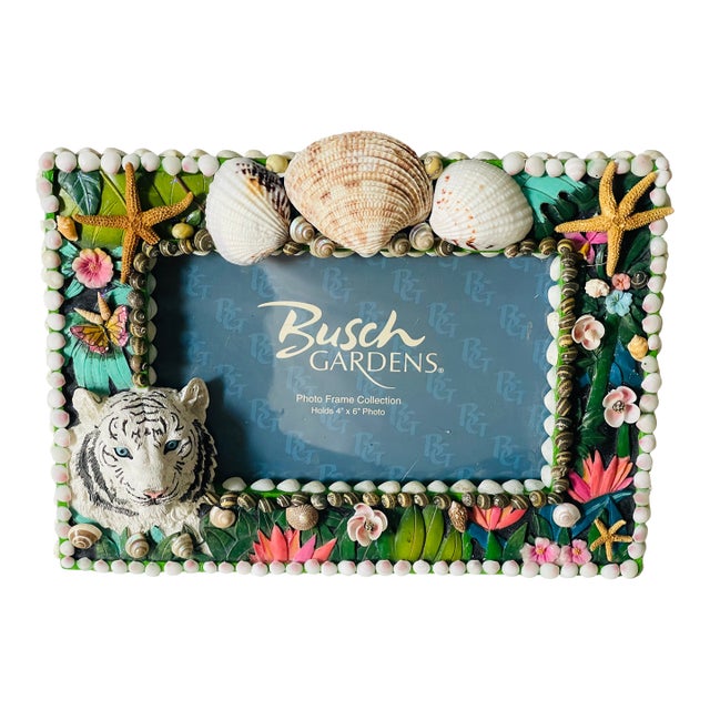 Vintage Artisan Sea Shell Photo Frame Tropical Safari For Sale
