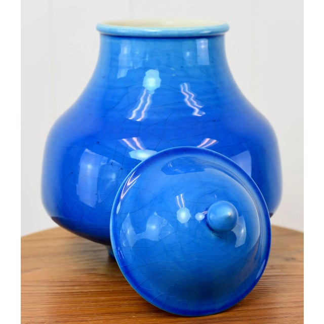 Mid Century Modern Blue Glazed Raymor Italian Pottery Jar For Sale In Tampa - Image 6 of 13