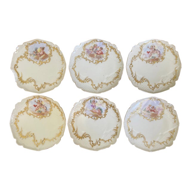 Antique Hors d'Oeuvre Plates With Cherubs and Heavy Gold - Set of 6 For Sale