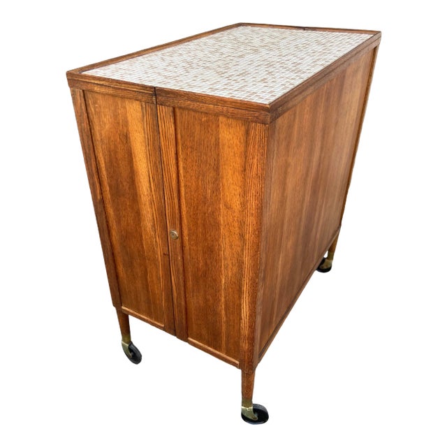 Stunning Hideaway Dry Bar or Console Table on Casters | Mosaic Top With Lock + Key by Henry Glass For Sale