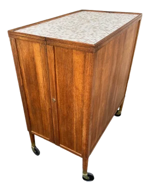 Stunning Hideaway Dry Bar or Console Table on Casters | Mosaic Top With Lock + Key by Henry Glass